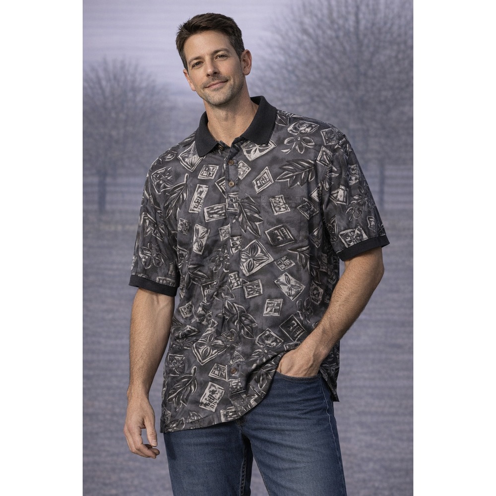 Vintage 90's HILO HATTIE Hawaiian Shirt Tribal Tiki Print Short Sleeve Men's L